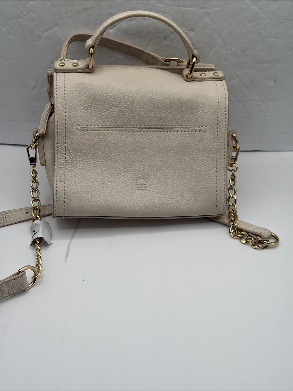 C& California Cream Leather Satchel Crossbody Bag with Chain Strap